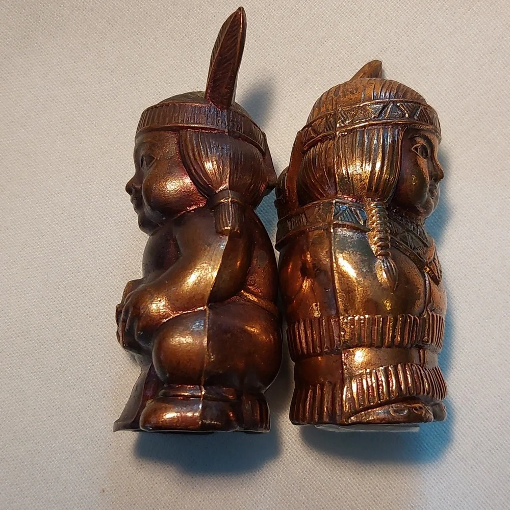 Vintage Salt and Pepper Shakers Set Cast Metal Native American EUC